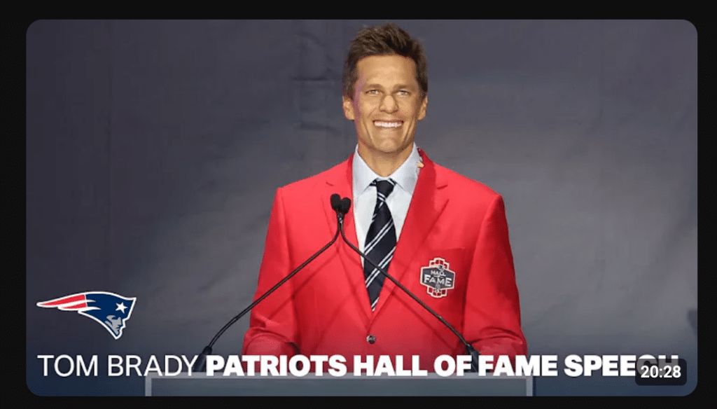 Tom Brady's recent New England Patriots Hall of Fame Induction. - Youtube